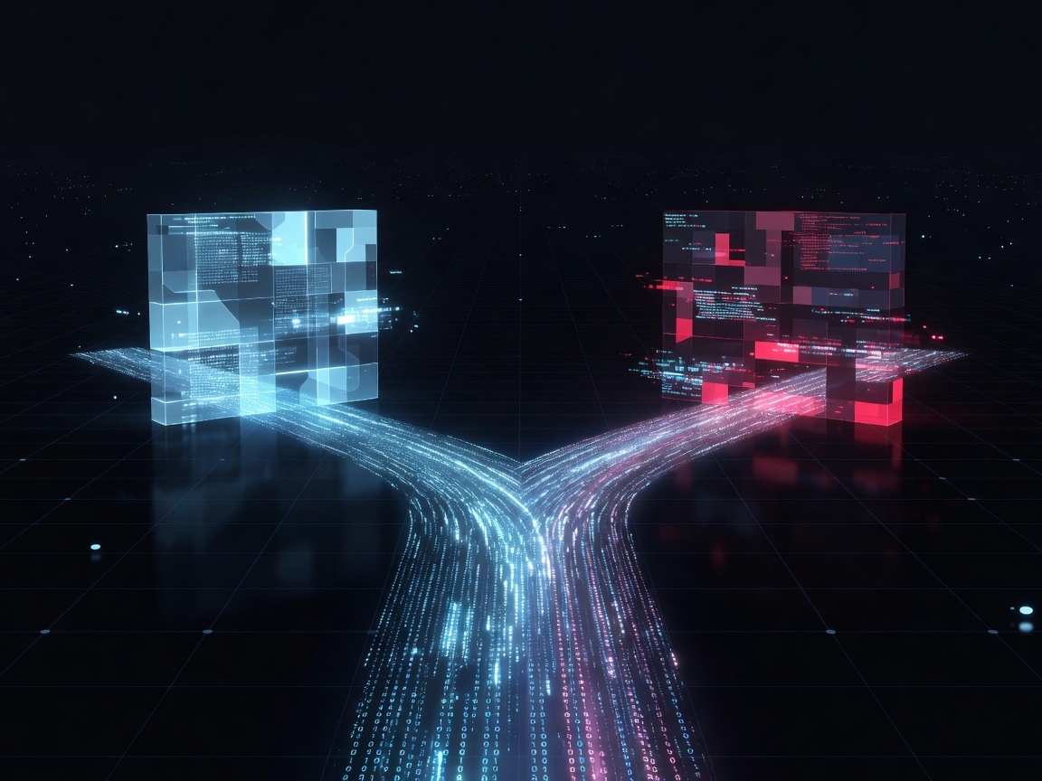 A digital fork in the road indicating a choice between different blocking paths