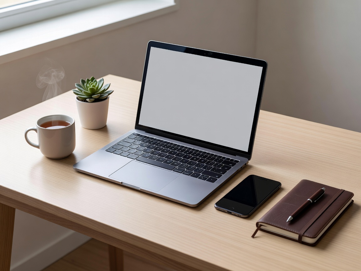A calm, organized desk setup representing responsible digital habits and boundaries